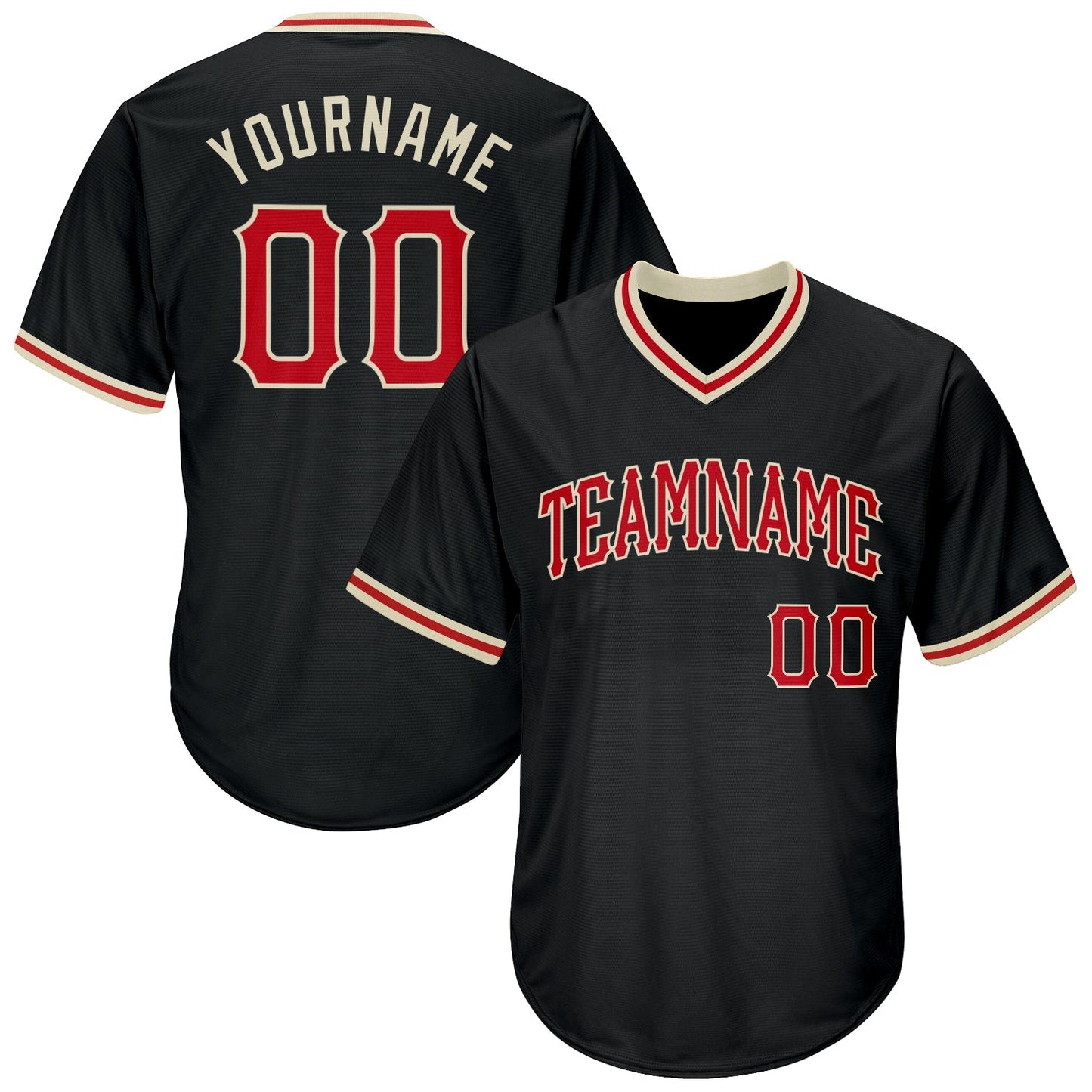 Custom Black Red-Cream Authentic Throwback Rib-Knit Baseball Jersey Shirt baseball jersey product view 1