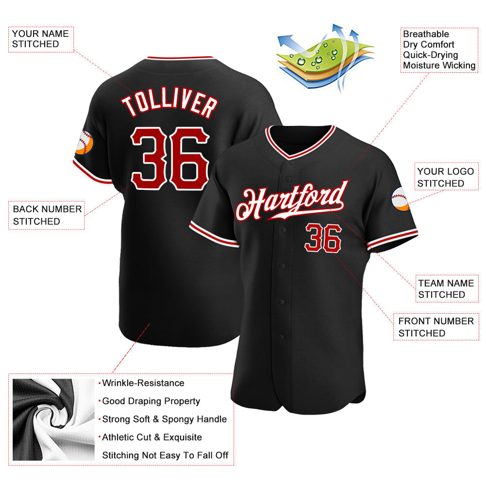 Custom Black Red-White Authentic Baseball Jersey baseball jersey product view 3
