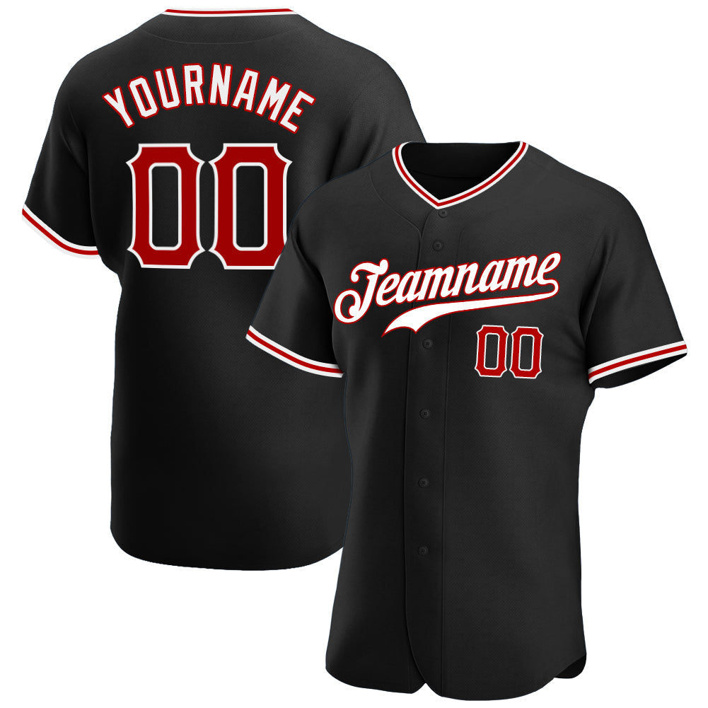 Custom Black Red-White Authentic Baseball Jersey baseball jersey product view 1