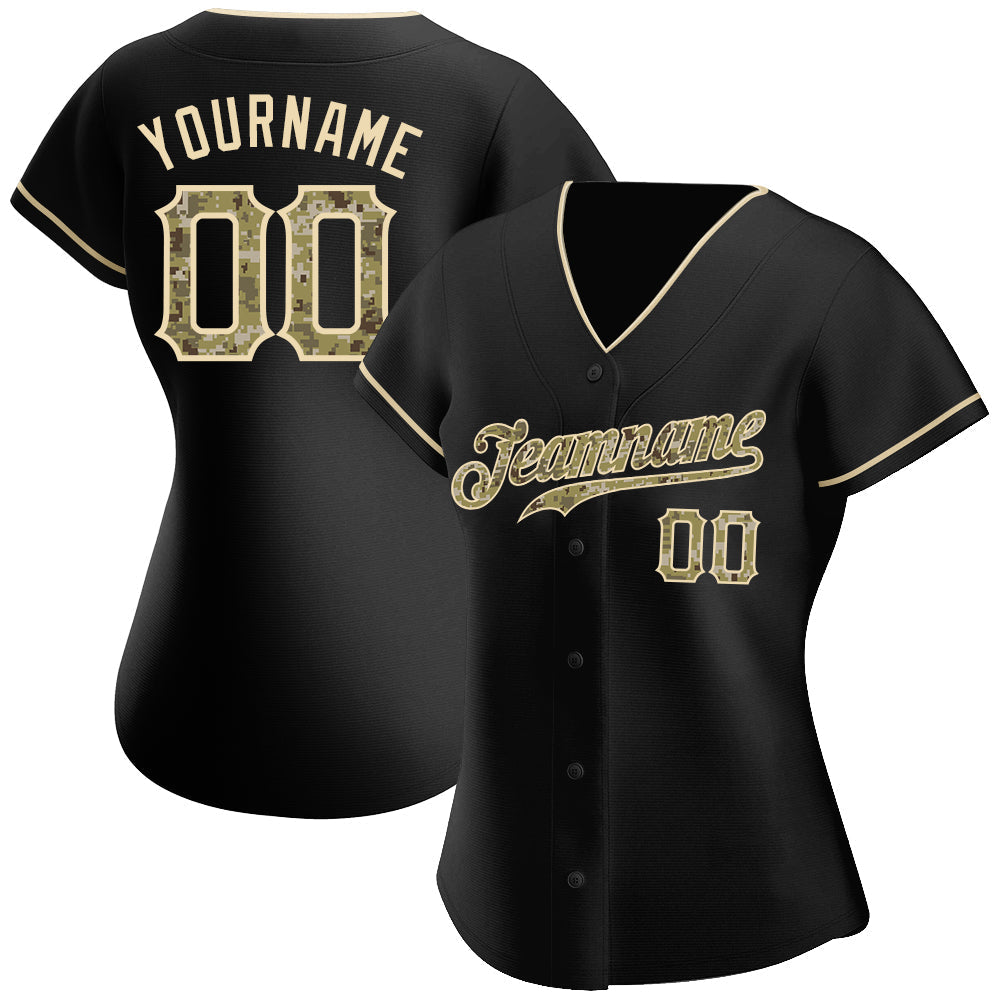 Custom Black Camo-City Cream Authentic Baseball Jersey baseball jersey product view 2