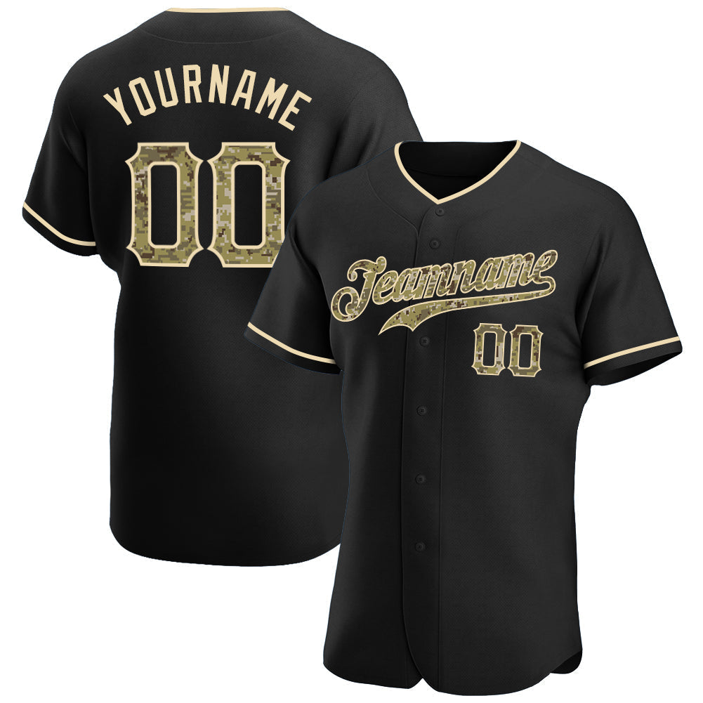 Custom Black Camo-City Cream Authentic Baseball Jersey baseball jersey product view 1