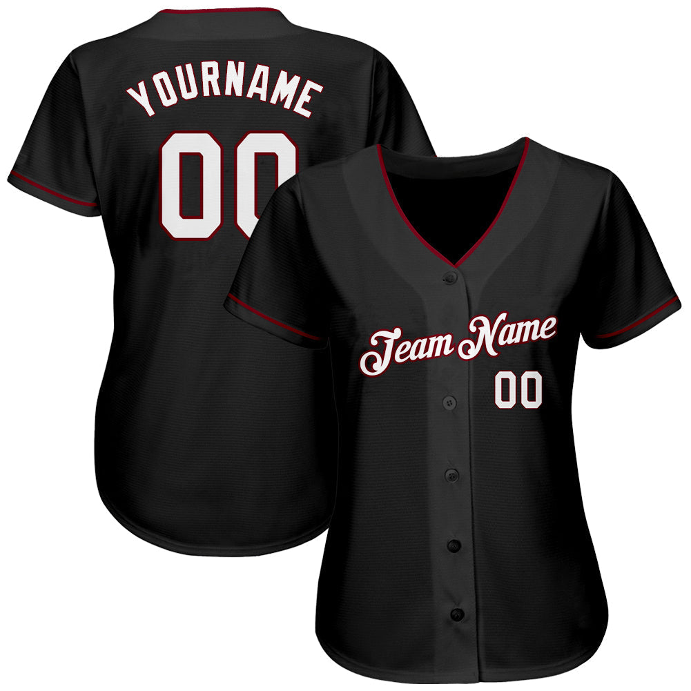 Custom Black White-Crimson Authentic Baseball Jersey baseball jersey product view 2