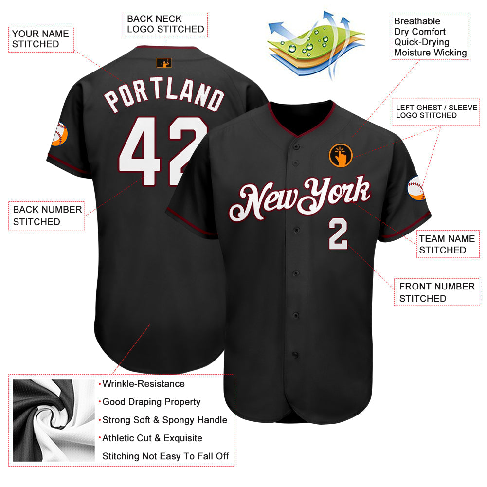 Custom Black White-Crimson Authentic Baseball Jersey baseball jersey product view 3