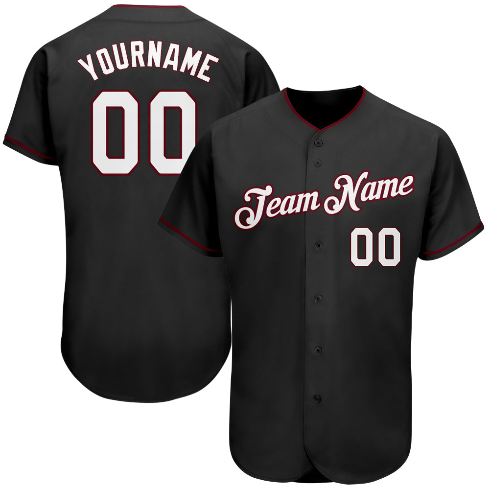 Custom Black White-Crimson Authentic Baseball Jersey baseball jersey product view 1
