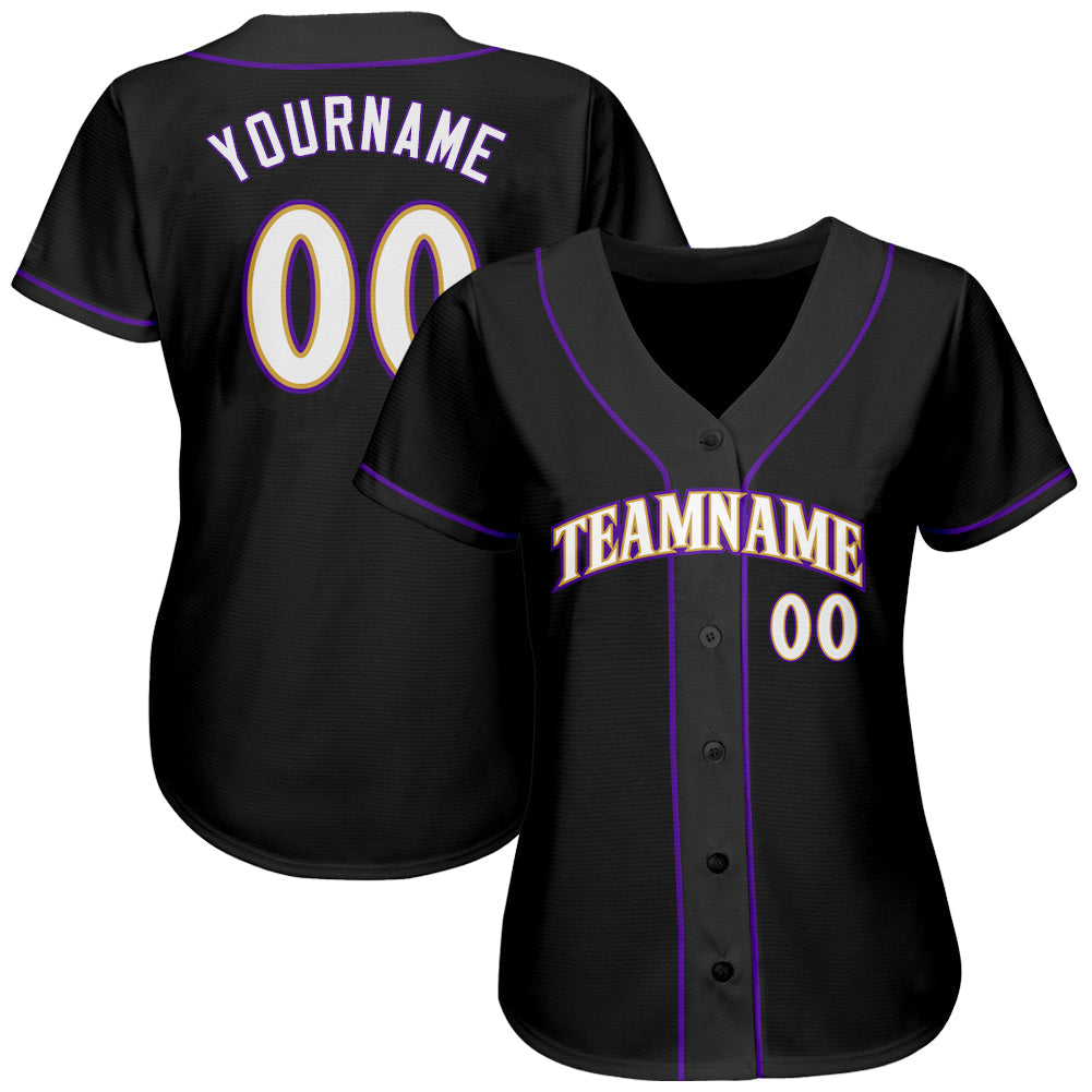 Custom Black White-Purple Authentic Baseball Jersey baseball jersey product view 2