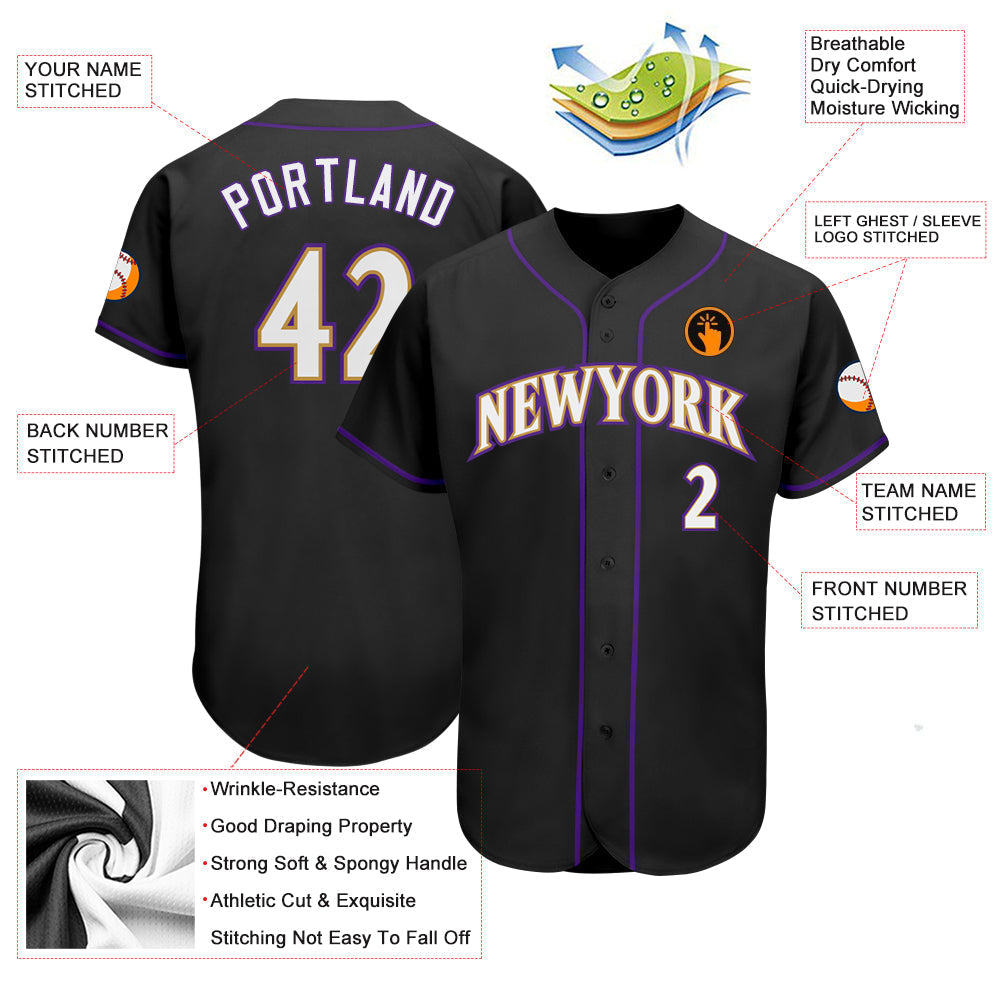 Custom Black White-Purple Authentic Baseball Jersey baseball jersey product view 3