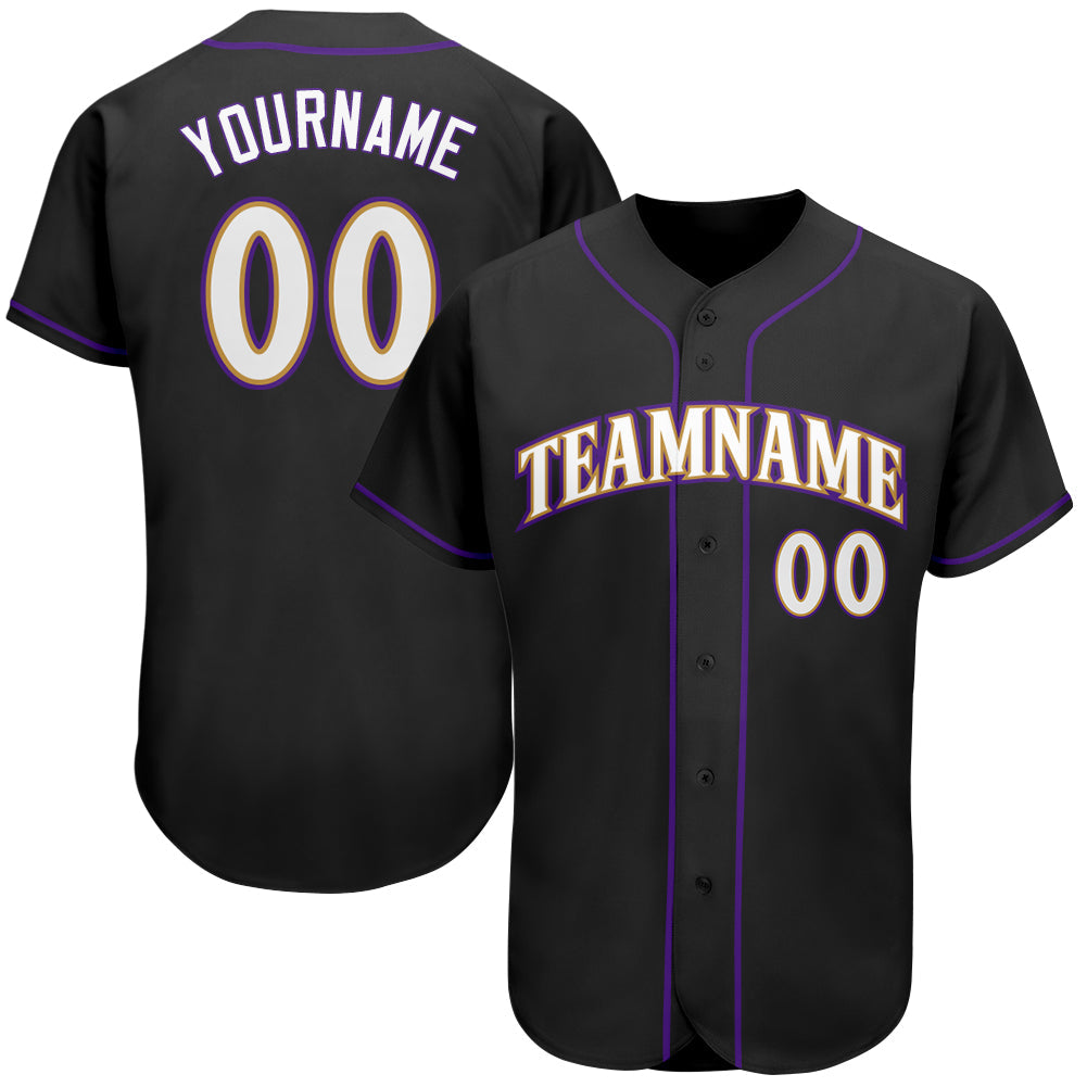 Custom Black White-Purple Authentic Baseball Jersey baseball jersey product view 1