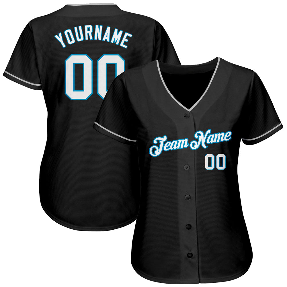 Custom Black White-Panther Blue Authentic Baseball Jersey baseball jersey product view 2