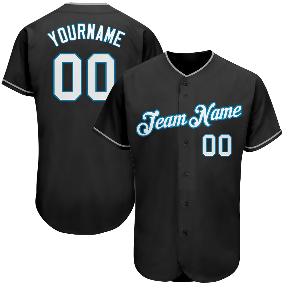 Custom Black White-Panther Blue Authentic Baseball Jersey baseball jersey product view 1