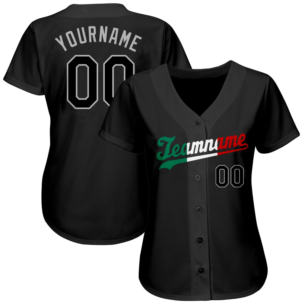 Custom Black Black-Kelly Green Authentic Split Fashion Baseball Jersey baseball jersey product view 2