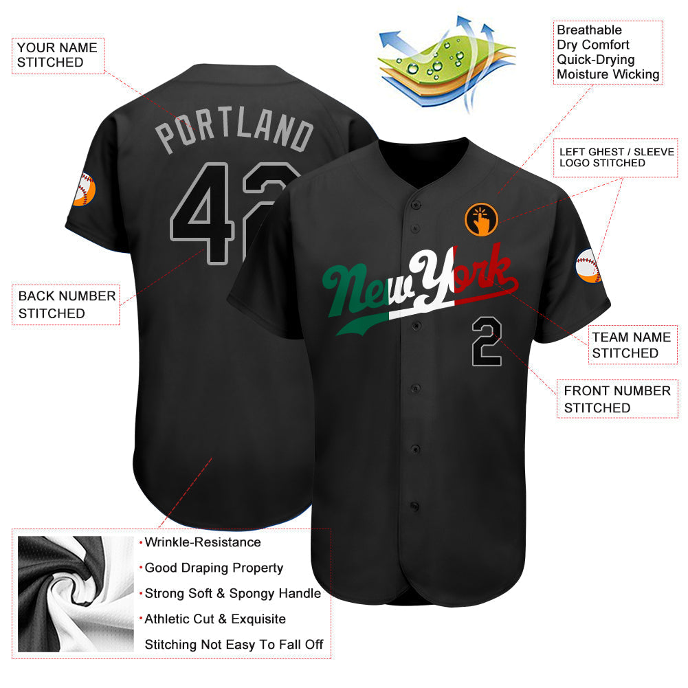 Custom Black Black-Kelly Green Authentic Split Fashion Baseball Jersey baseball jersey product view 3