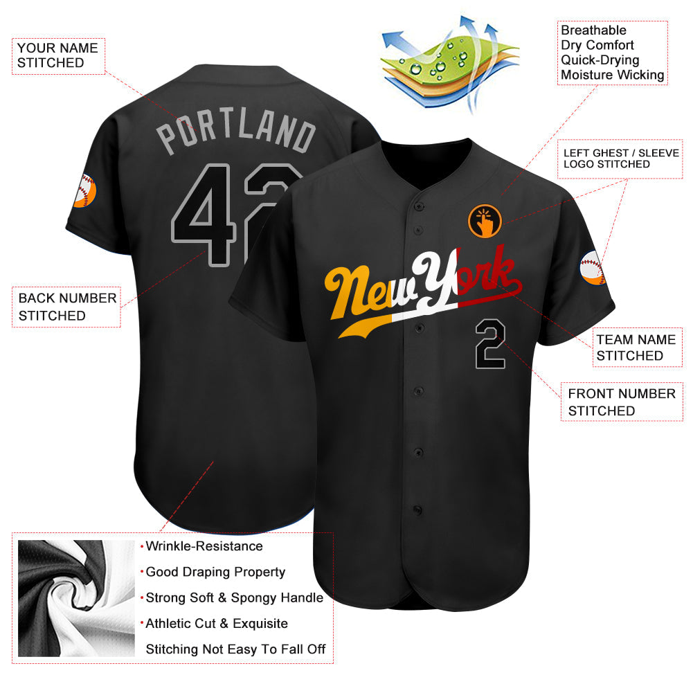 Custom Black Black-Gold Authentic Split Fashion Baseball Jersey baseball jersey product view 3