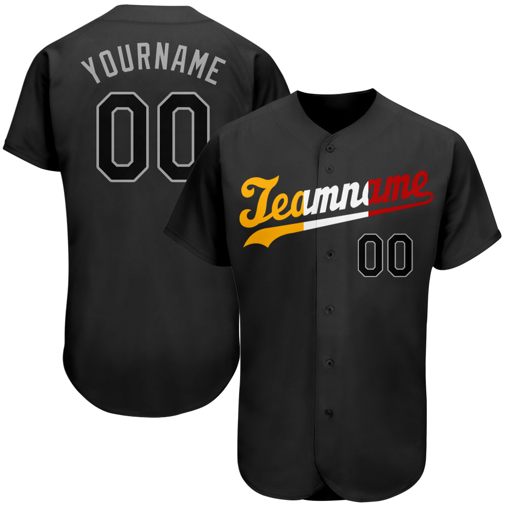 Custom Black Black-Gold Authentic Split Fashion Baseball Jersey baseball jersey product view 1