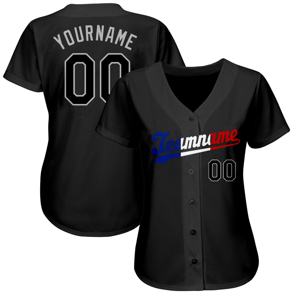 Custom Black Black-Royal Authentic Split Fashion Baseball Jersey baseball jersey product view 2