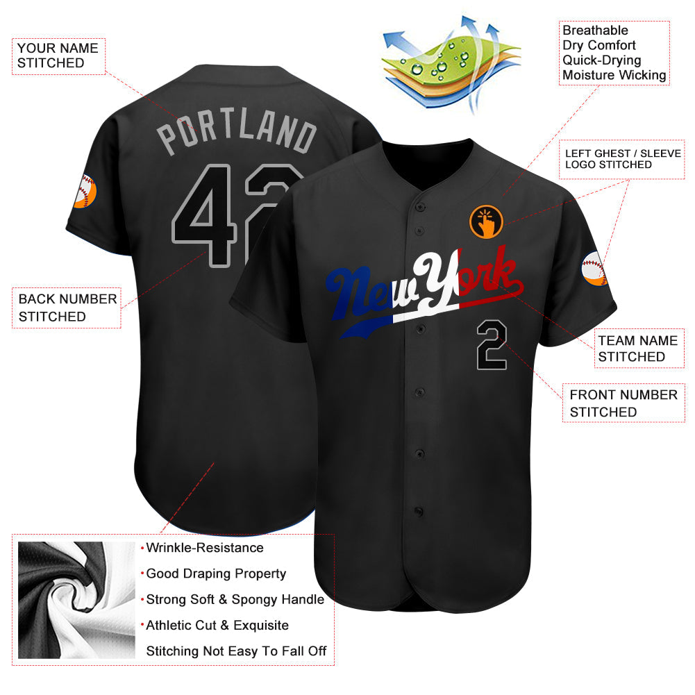 Custom Black Black-Royal Authentic Split Fashion Baseball Jersey baseball jersey product view 3