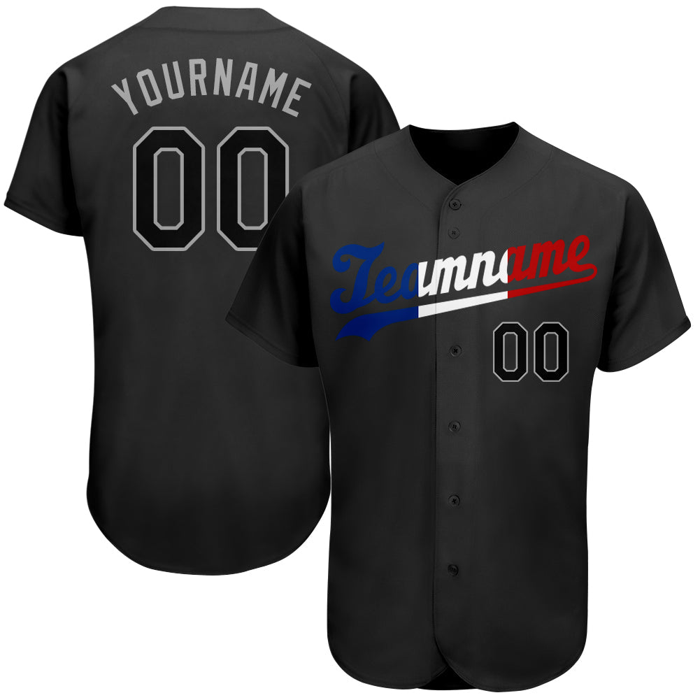 Custom Black Black-Royal Authentic Split Fashion Baseball Jersey baseball jersey product view 1
