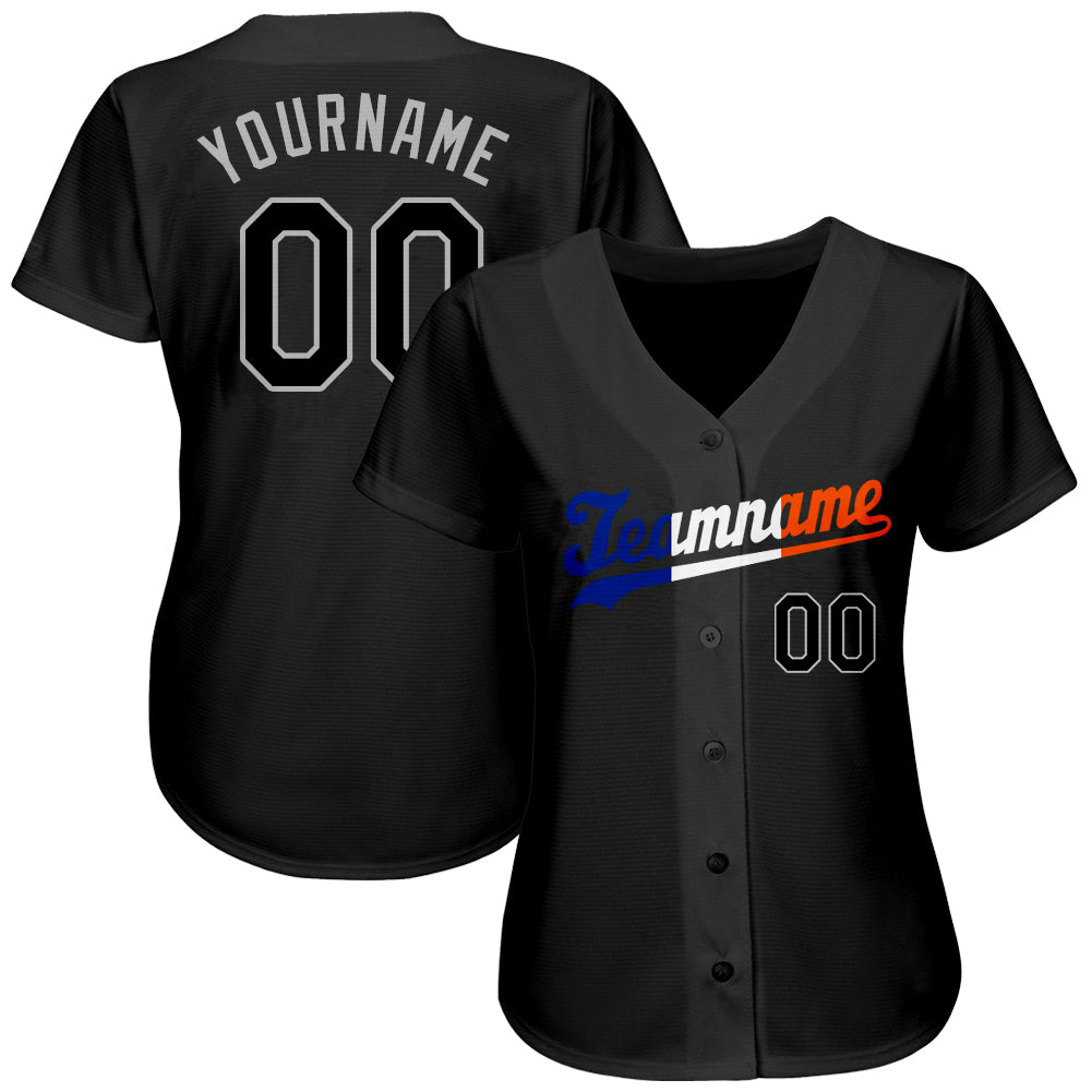 Custom Black Black-Orange Authentic Split Fashion Baseball Jersey baseball jersey product view 2