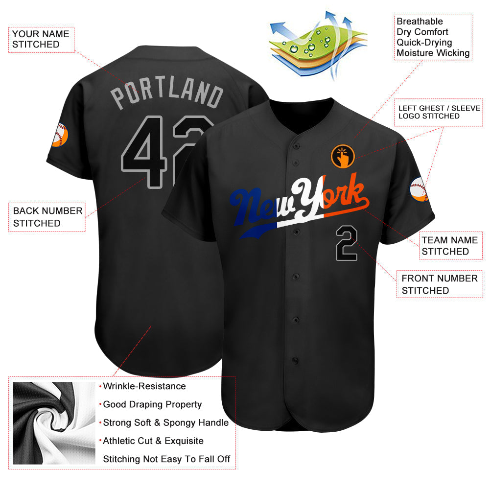 Custom Black Black-Orange Authentic Split Fashion Baseball Jersey baseball jersey product view 3