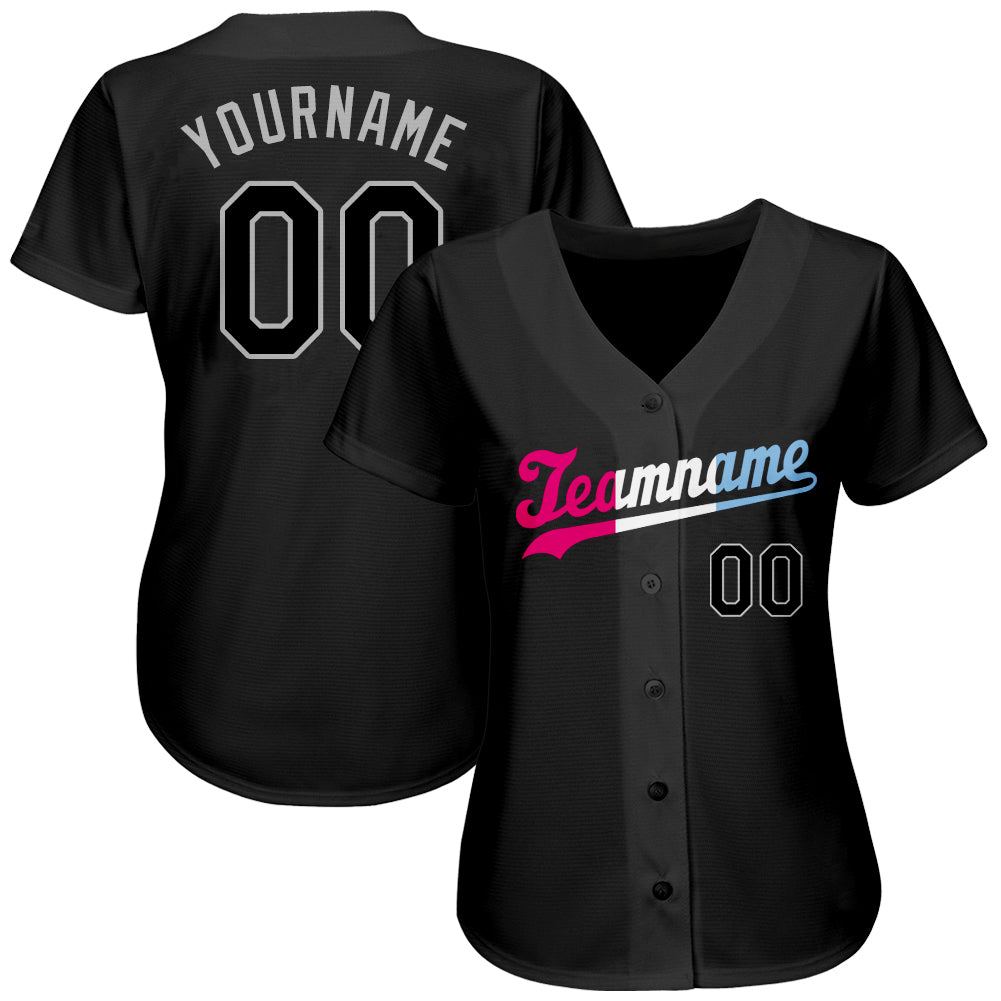 Custom Black Black-Pink Authentic Split Fashion Baseball Jersey baseball jersey product view 2