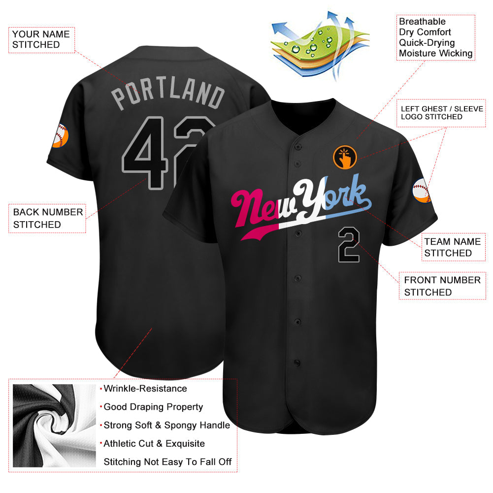 Custom Black Black-Pink Authentic Split Fashion Baseball Jersey baseball jersey product view 3