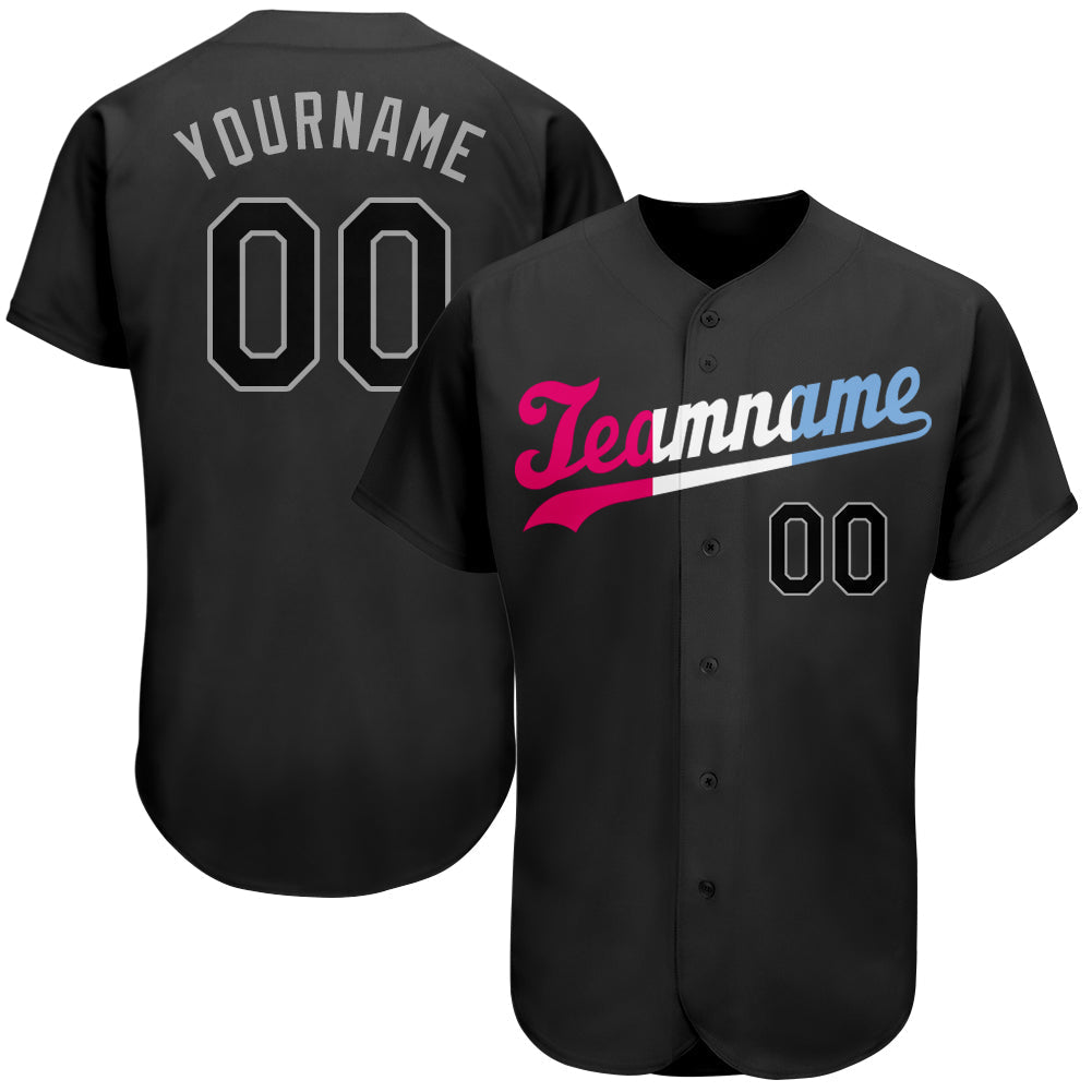 Custom Black Black-Pink Authentic Split Fashion Baseball Jersey baseball jersey product view 1