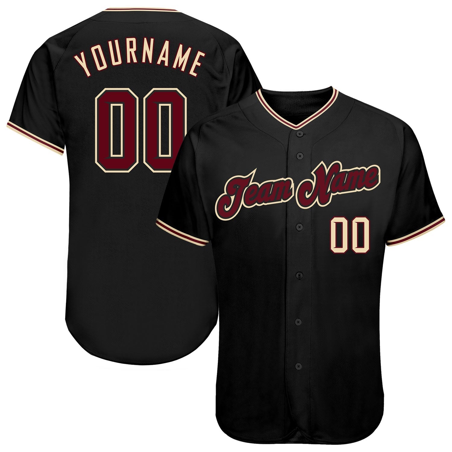 Custom Black Crimson-City Cream Authentic Baseball Jersey baseball jersey product view 1