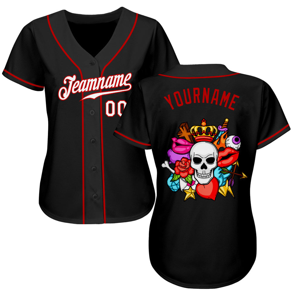 Custom Black White-Red Authentic Skull Fashion Baseball Jersey baseball jersey product view 2