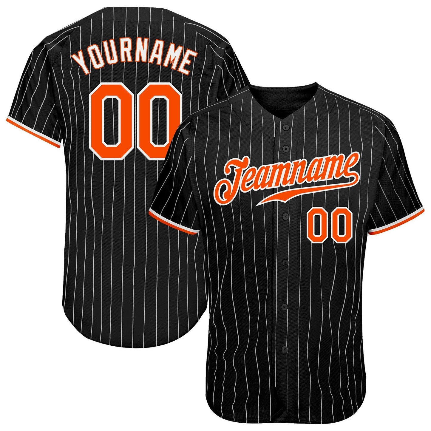 Custom Black White Pinstripe Orange-White Authentic Baseball Jersey baseball jersey product view 1