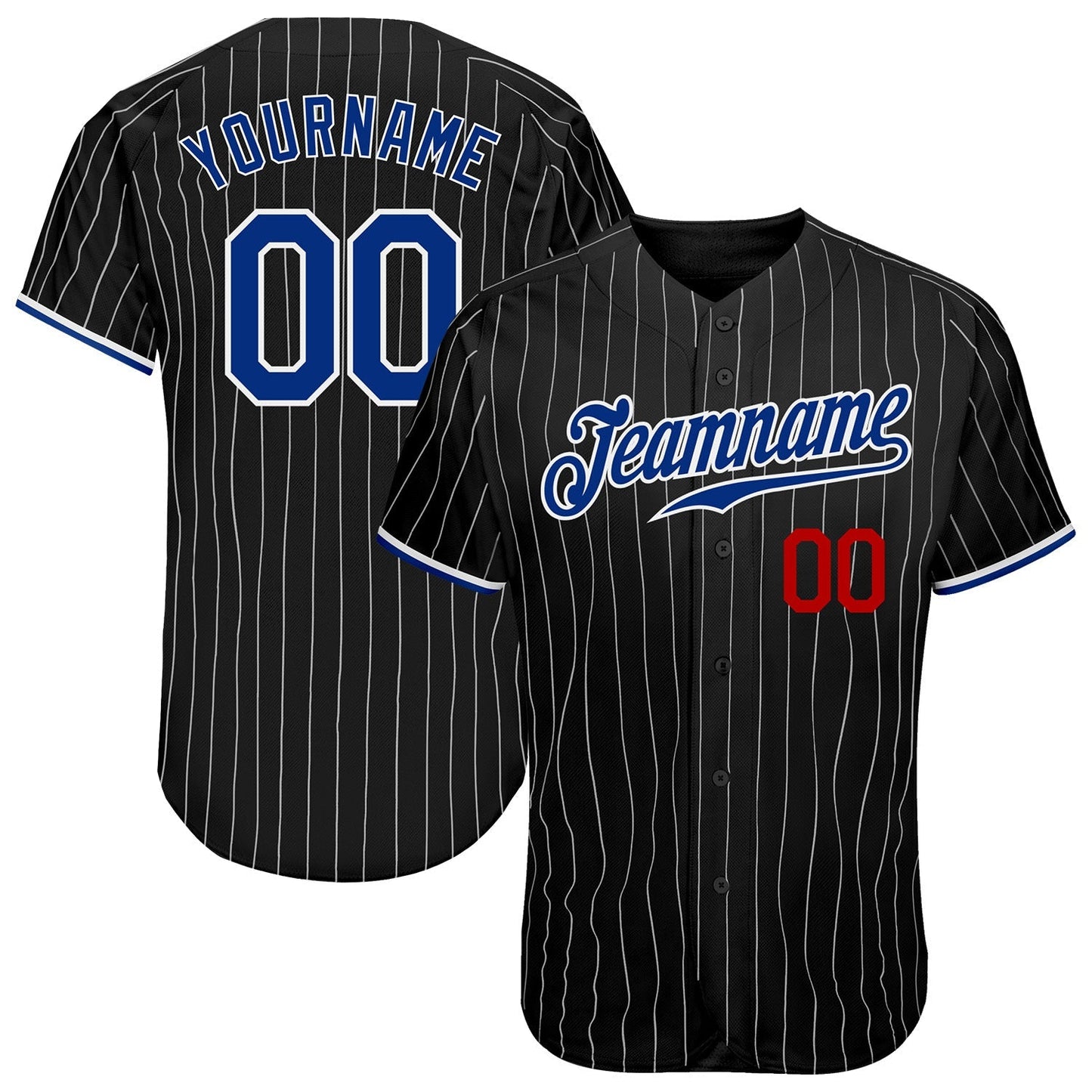 Custom Black White Pinstripe Royal-Red Authentic Baseball Jersey baseball jersey product view 1
