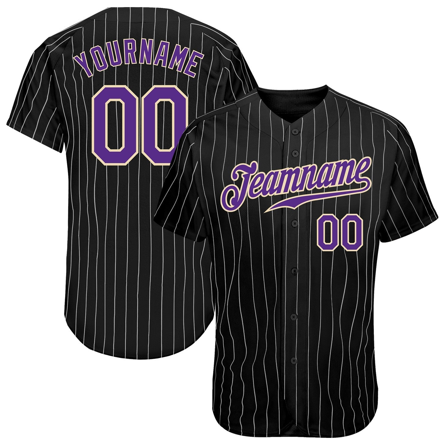 Custom Black White Pinstripe Purple-White Authentic Baseball Jersey baseball jersey product view 1