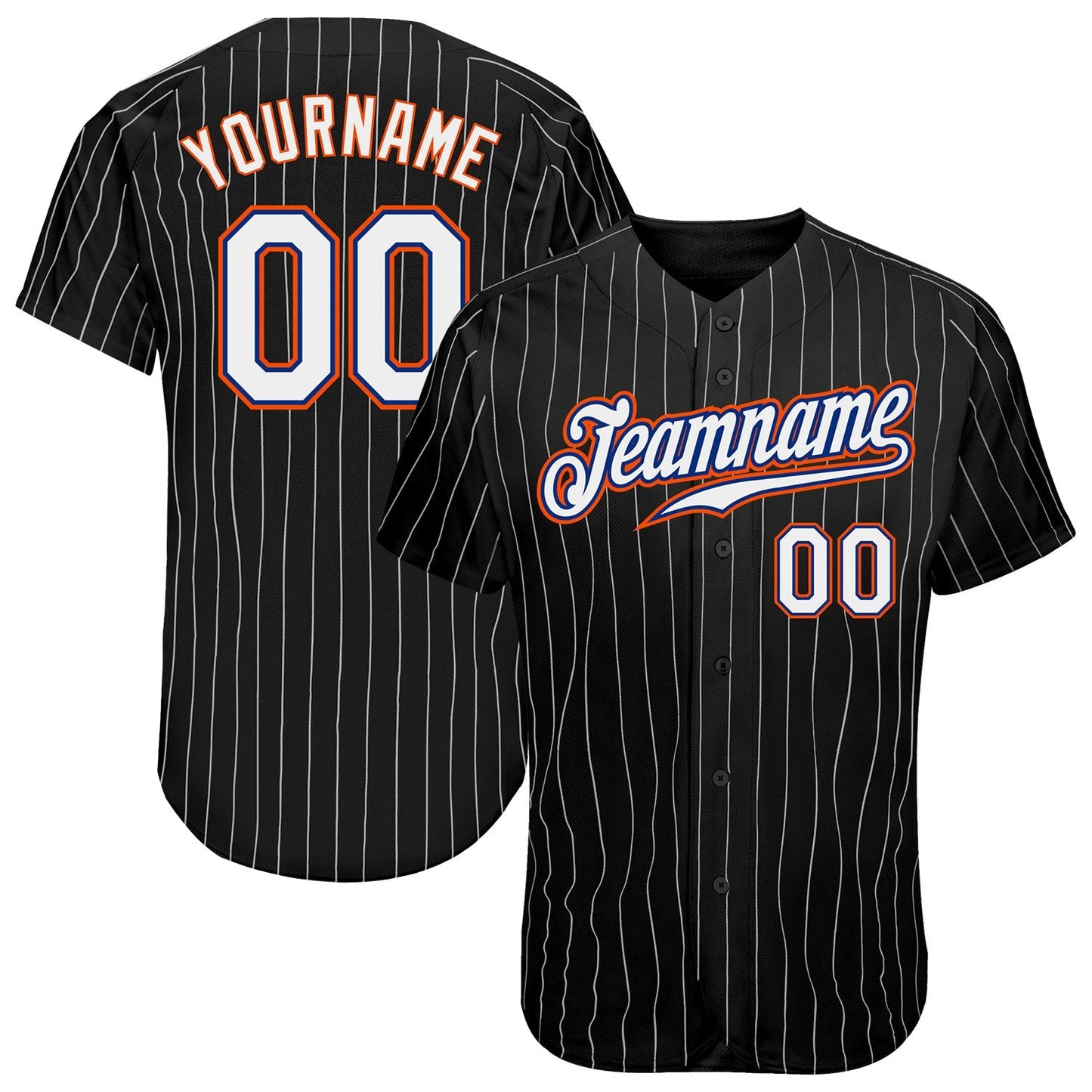Custom Black White Pinstripe White-Orange Authentic Baseball Jersey baseball jersey product view 1