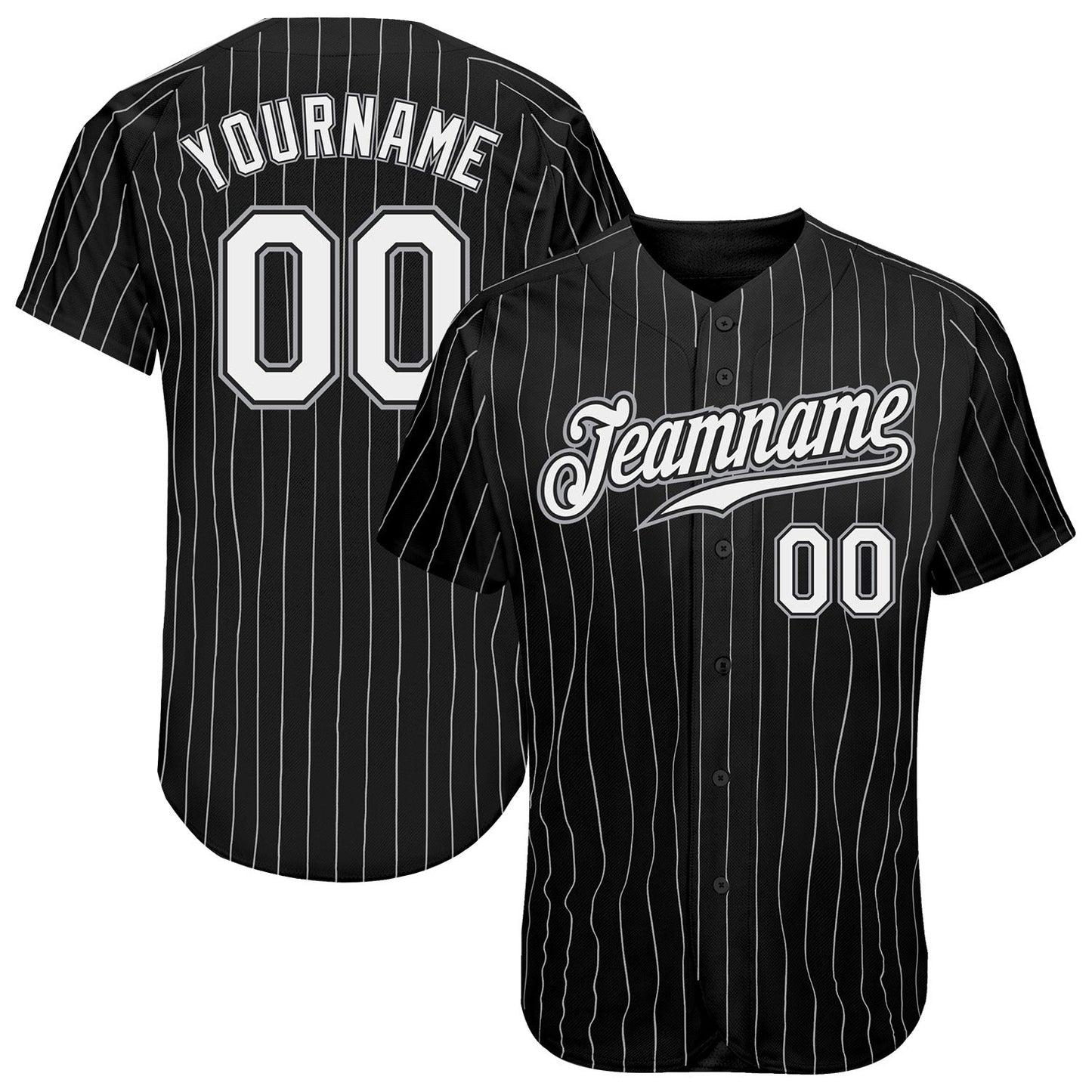 Custom Black White Pinstripe White-Gray Authentic Baseball Jersey baseball jersey product view 1