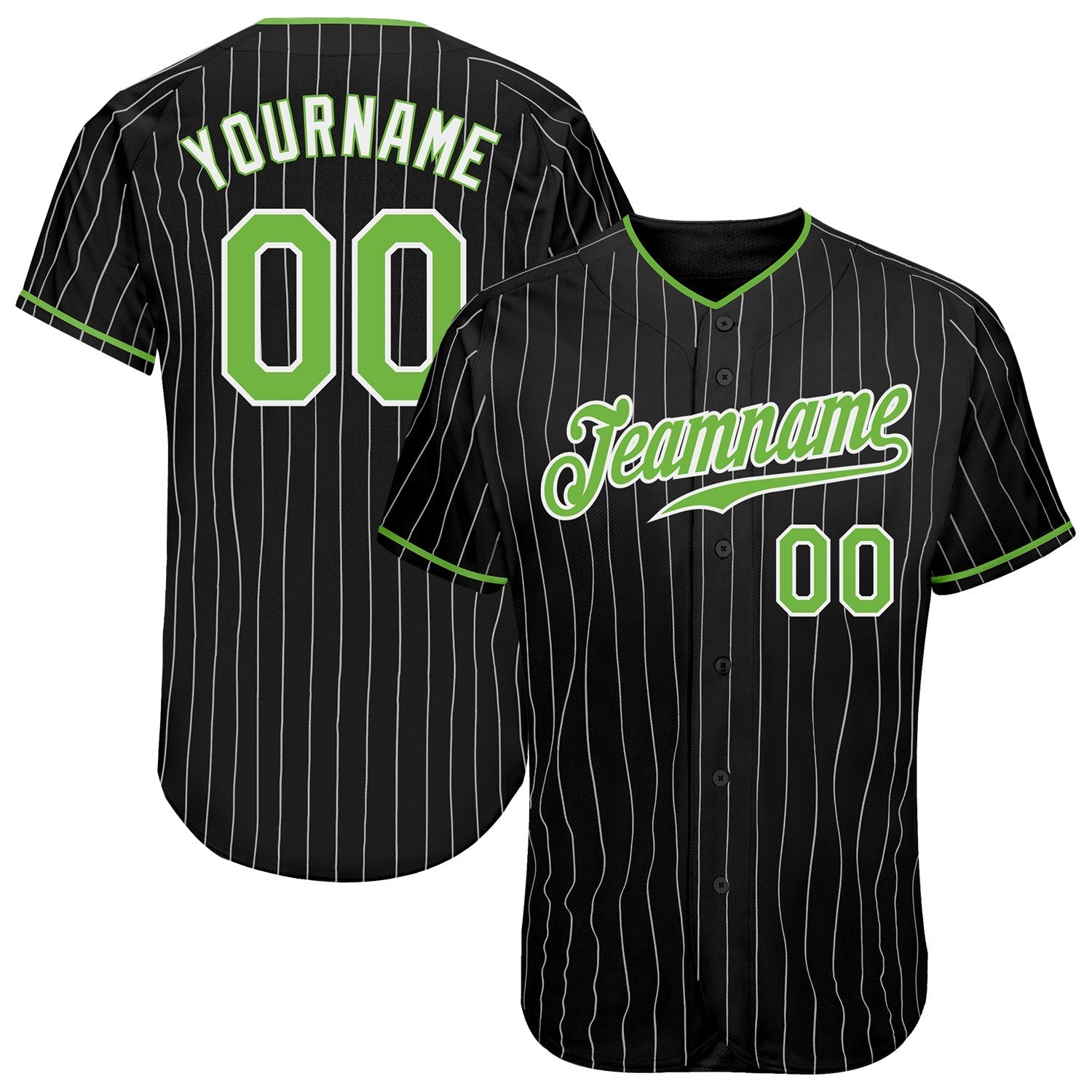 Custom Black White Pinstripe Neon Green-White Authentic Baseball Jersey baseball jersey product view 1