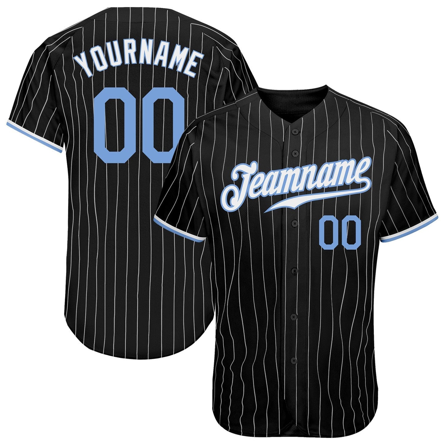 Custom Black White Pinstripe Light Blue-White Authentic Baseball Jersey baseball jersey product view 1