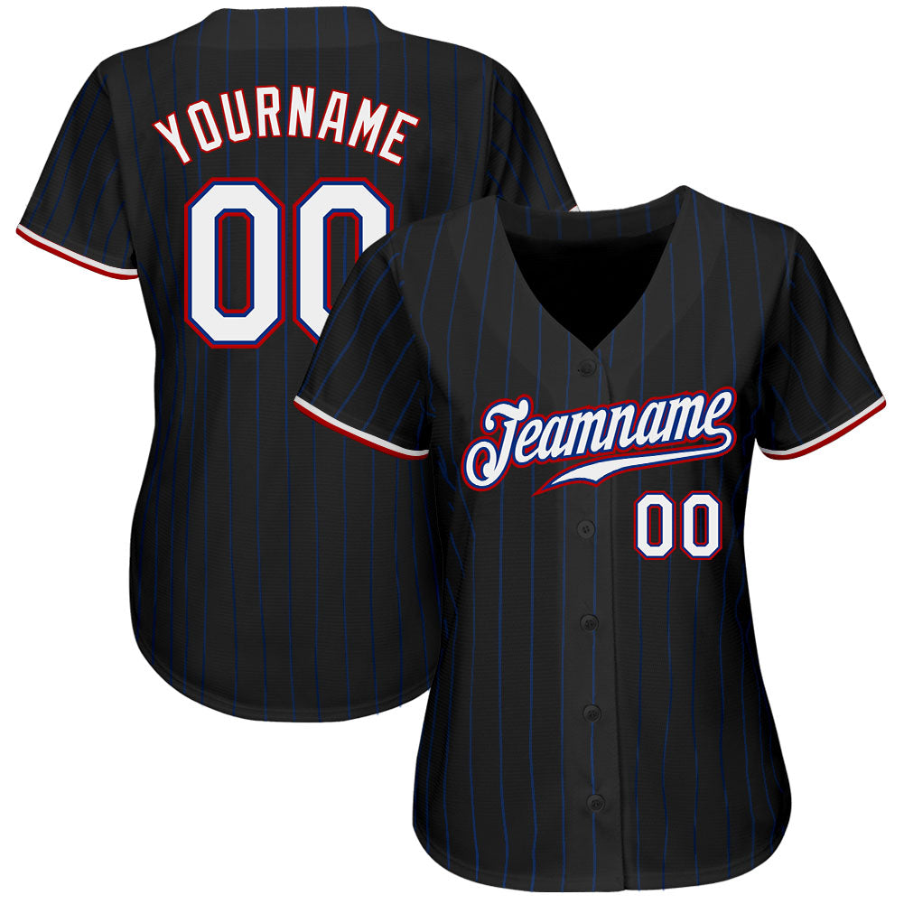 Custom Black Royal Pinstripe White-Red Authentic Baseball Jersey baseball jersey product view 2