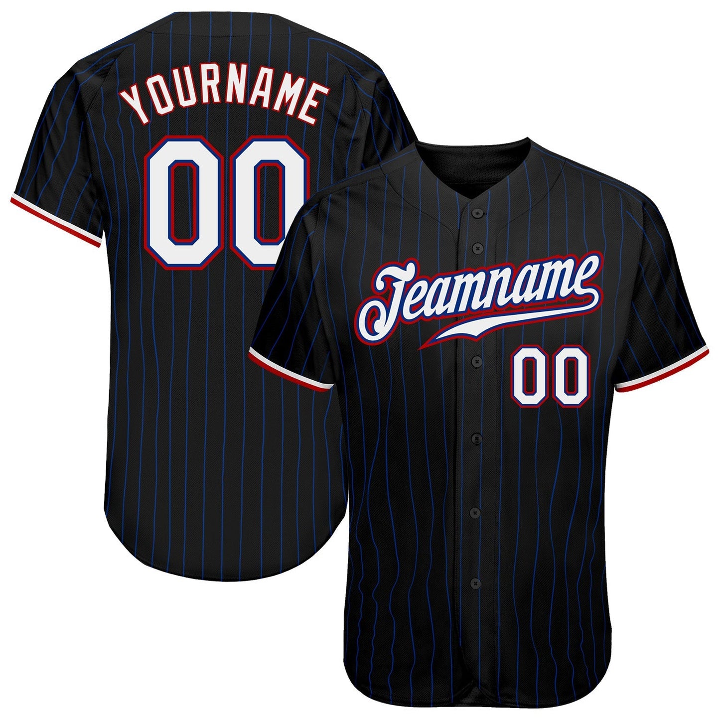 Custom Black Royal Pinstripe White-Red Authentic Baseball Jersey baseball jersey product view 1