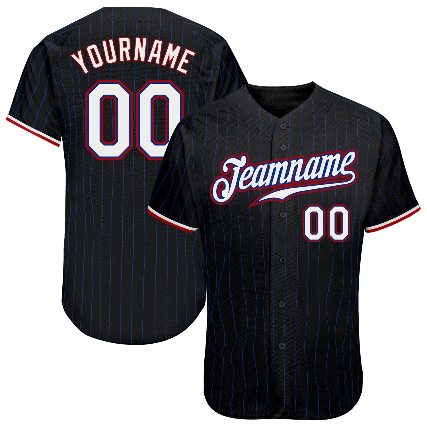 Custom Black Royal Pinstripe White-Red Authentic Baseball Jersey baseball jersey product view 1