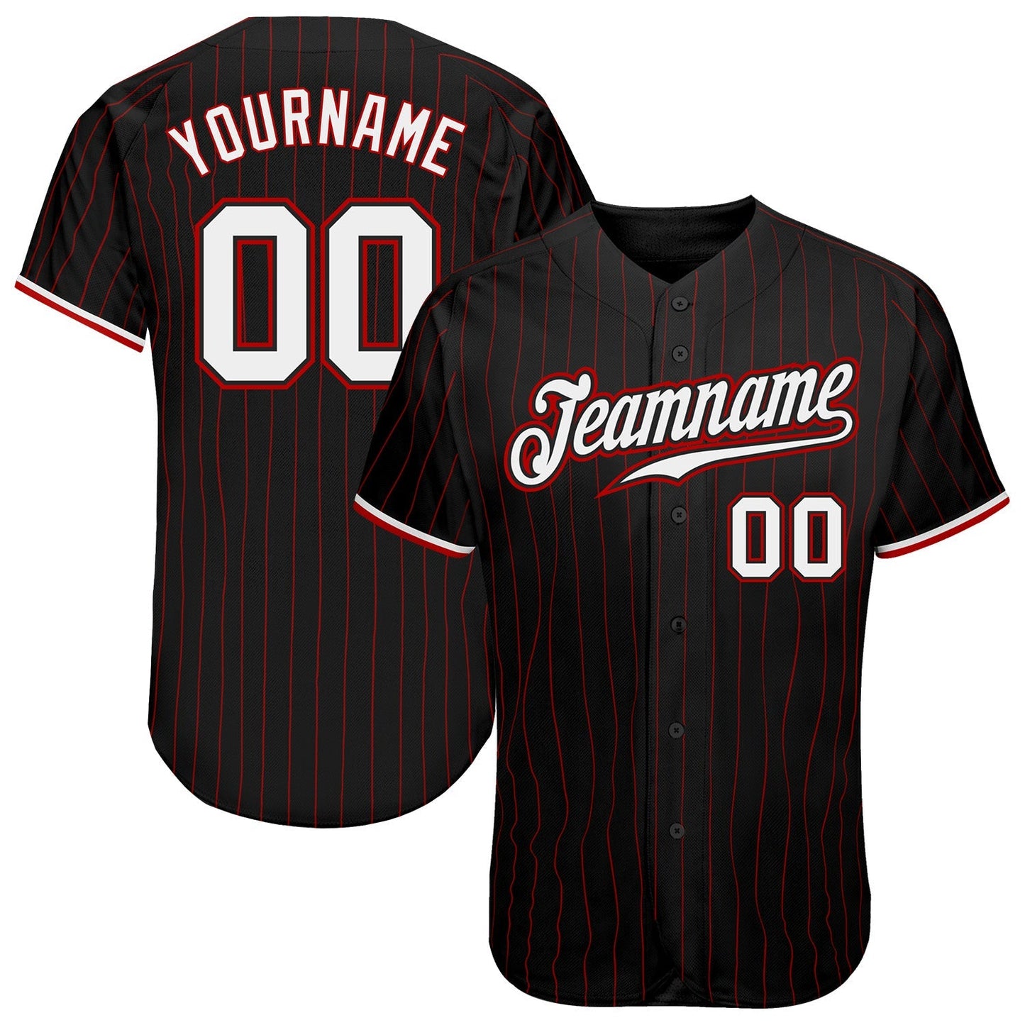 Custom Black Red Pinstripe White-Red Authentic Baseball Jersey baseball jersey product view 1