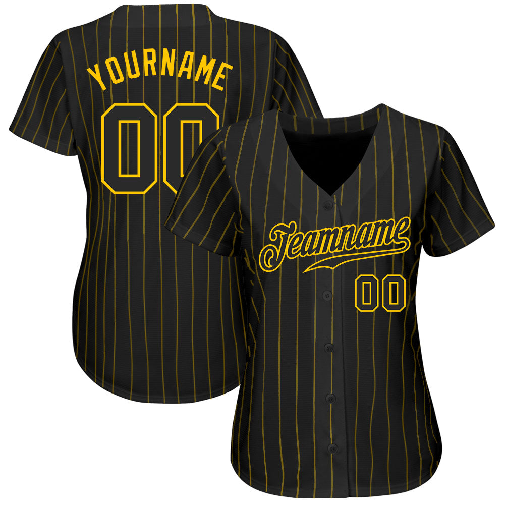 Custom Black Gold Pinstripe Black-Gold Authentic Baseball Jersey baseball jersey product view 2