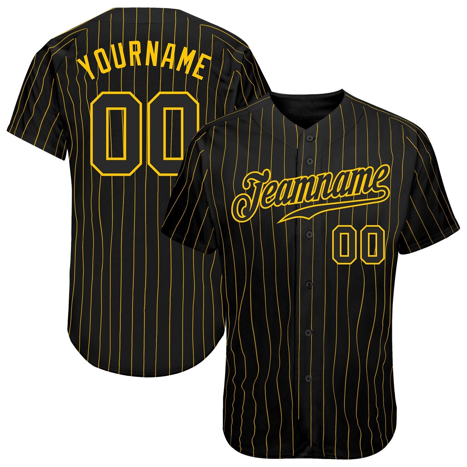 Custom Black Gold Pinstripe Black-Gold Authentic Baseball Jersey baseball jersey product view 1