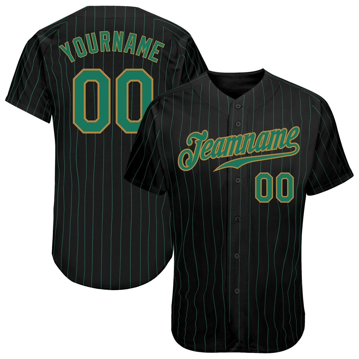 Custom Black Kelly Green Pinstripe Kelly Green-Old Gold Authentic Baseball Jersey baseball jersey product view 1