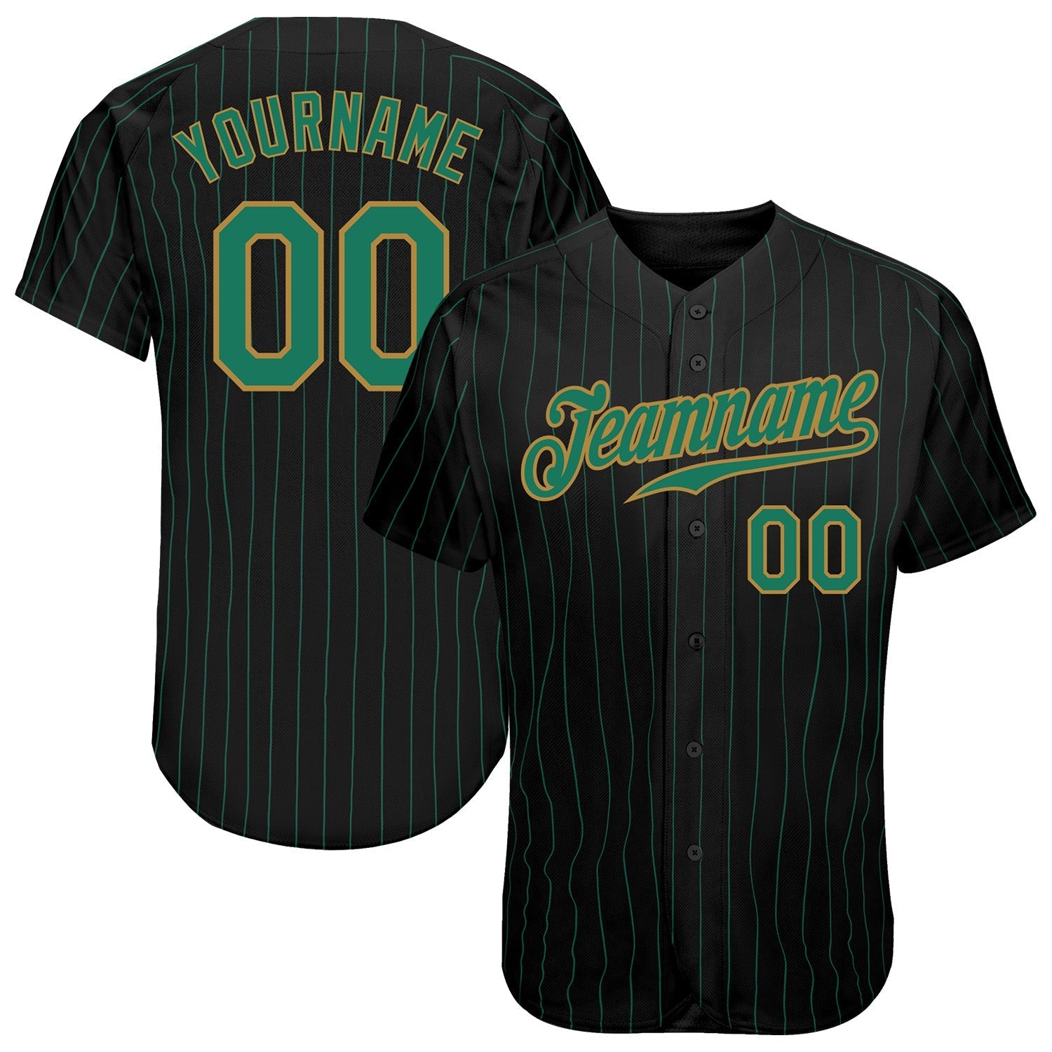 Custom Black Kelly Green Pinstripe Kelly Green-Old Gold Authentic Baseball Jersey baseball jersey product view 1