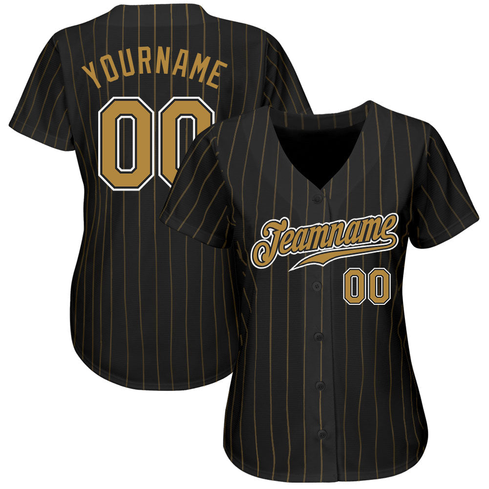 Custom Black Old Gold Pinstripe Old Gold-White Authentic Baseball Jersey baseball jersey product view 3
