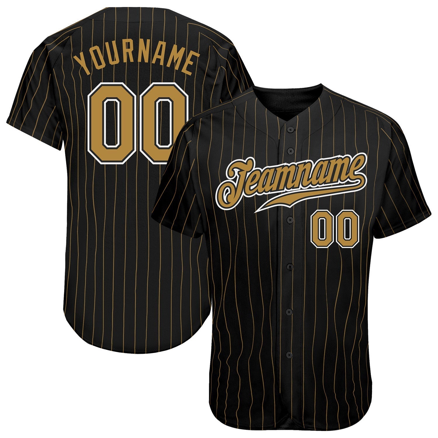 Custom Black Old Gold Pinstripe Old Gold-White Authentic Baseball Jersey baseball jersey product view 1
