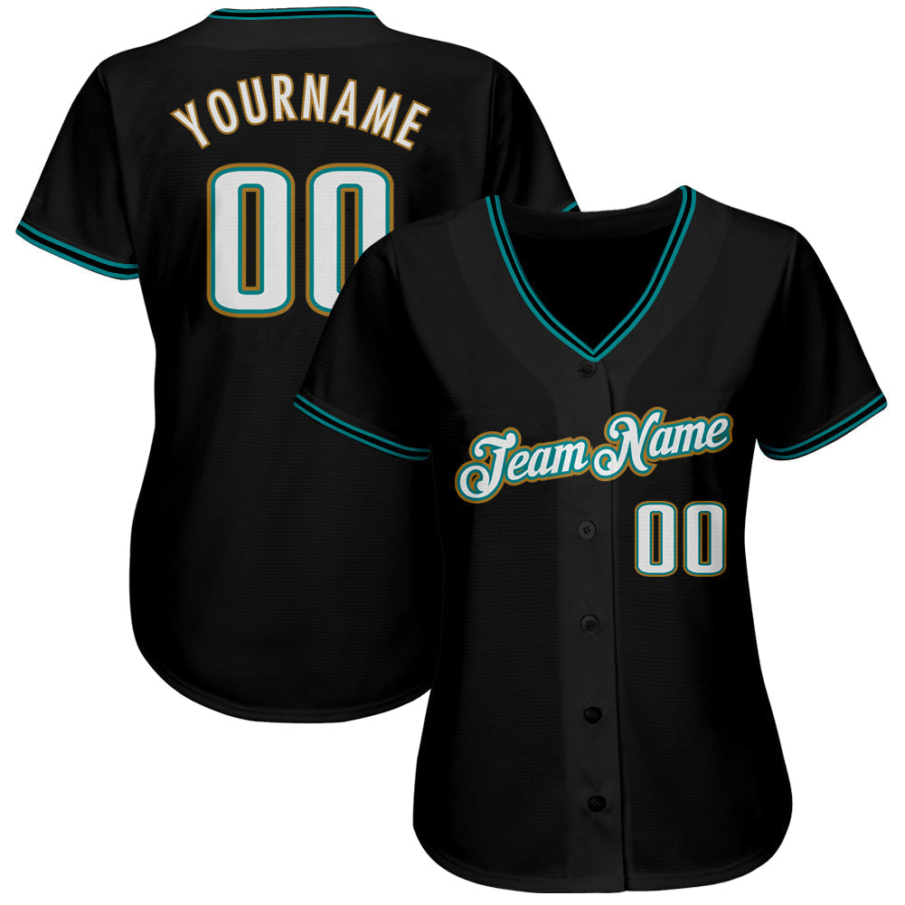 Custom Black White-Teal Authentic Baseball Jersey baseball jersey product view 2