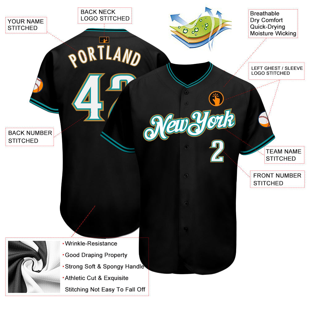 Custom Black White-Teal Authentic Baseball Jersey baseball jersey product view 3