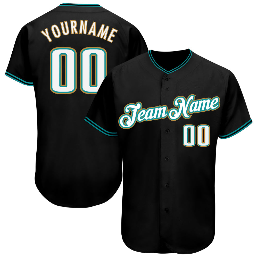 Custom Black White-Teal Authentic Baseball Jersey baseball jersey product view 1