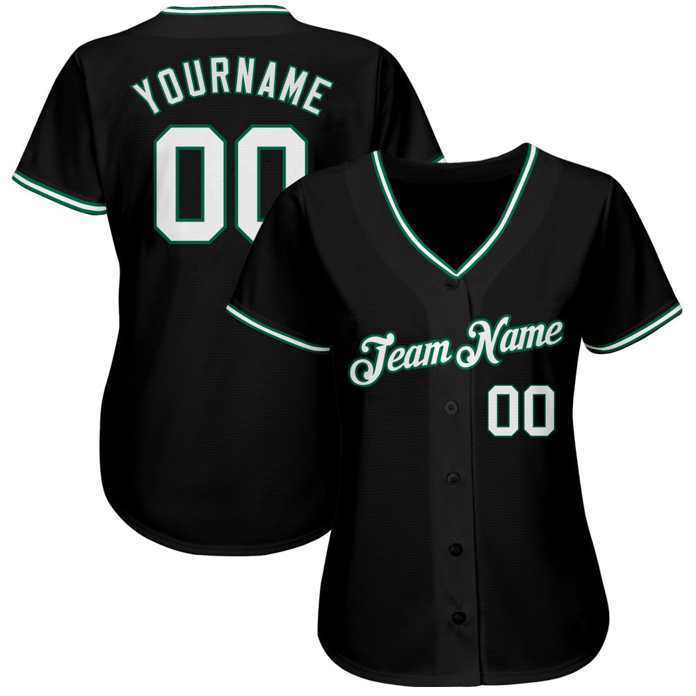 Custom Black White-Kelly Green Authentic Baseball Jersey baseball jersey product view 2