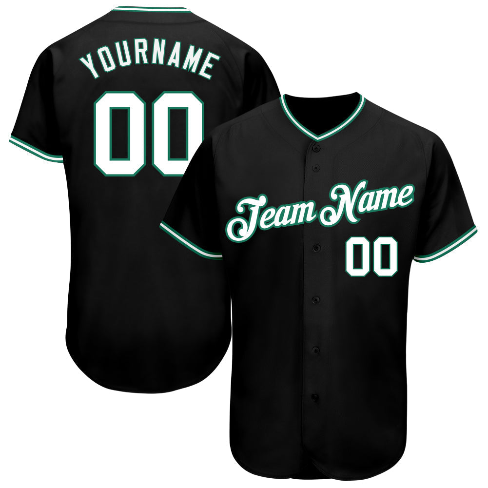 Custom Black White-Kelly Green Authentic Baseball Jersey baseball jersey product view 1