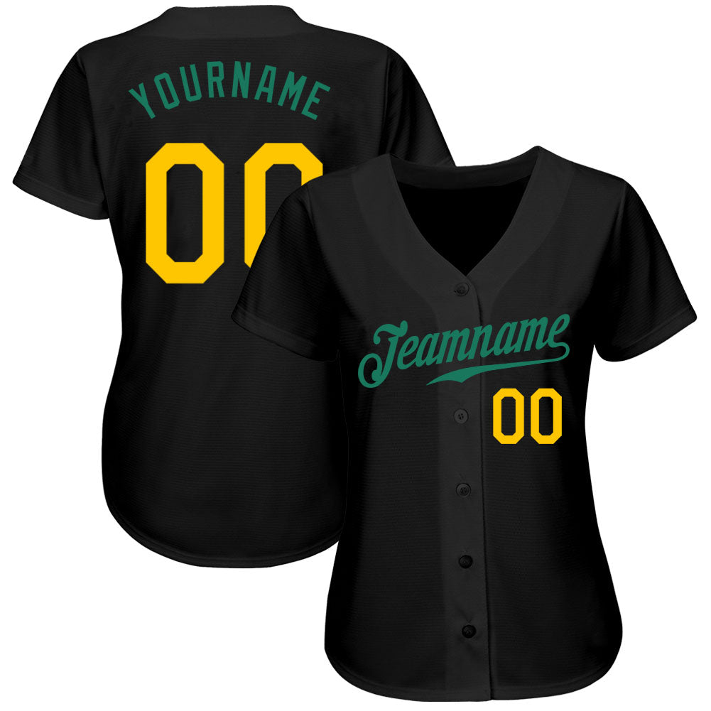 Custom Black Gold-Kelly Green Authentic Baseball Jersey baseball jersey product view 2